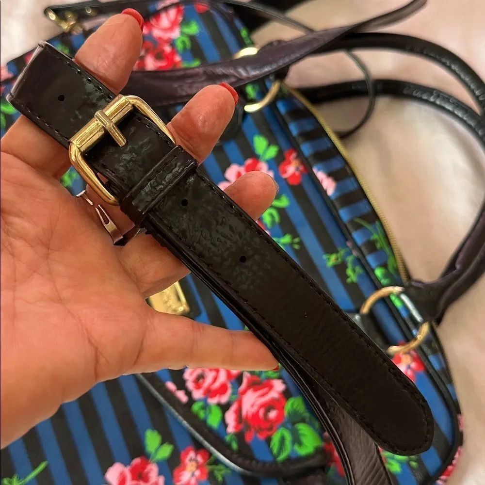Betsy Johnson Laptop Bag Crossbody Roses Stripes